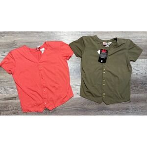 Vintage No Boundaries Lot Of 2 Short Sleeve Button Up Cotton‎ Shirts  L NWT